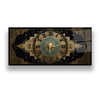 Soyut Gold Siyah Cam Duvar Saati