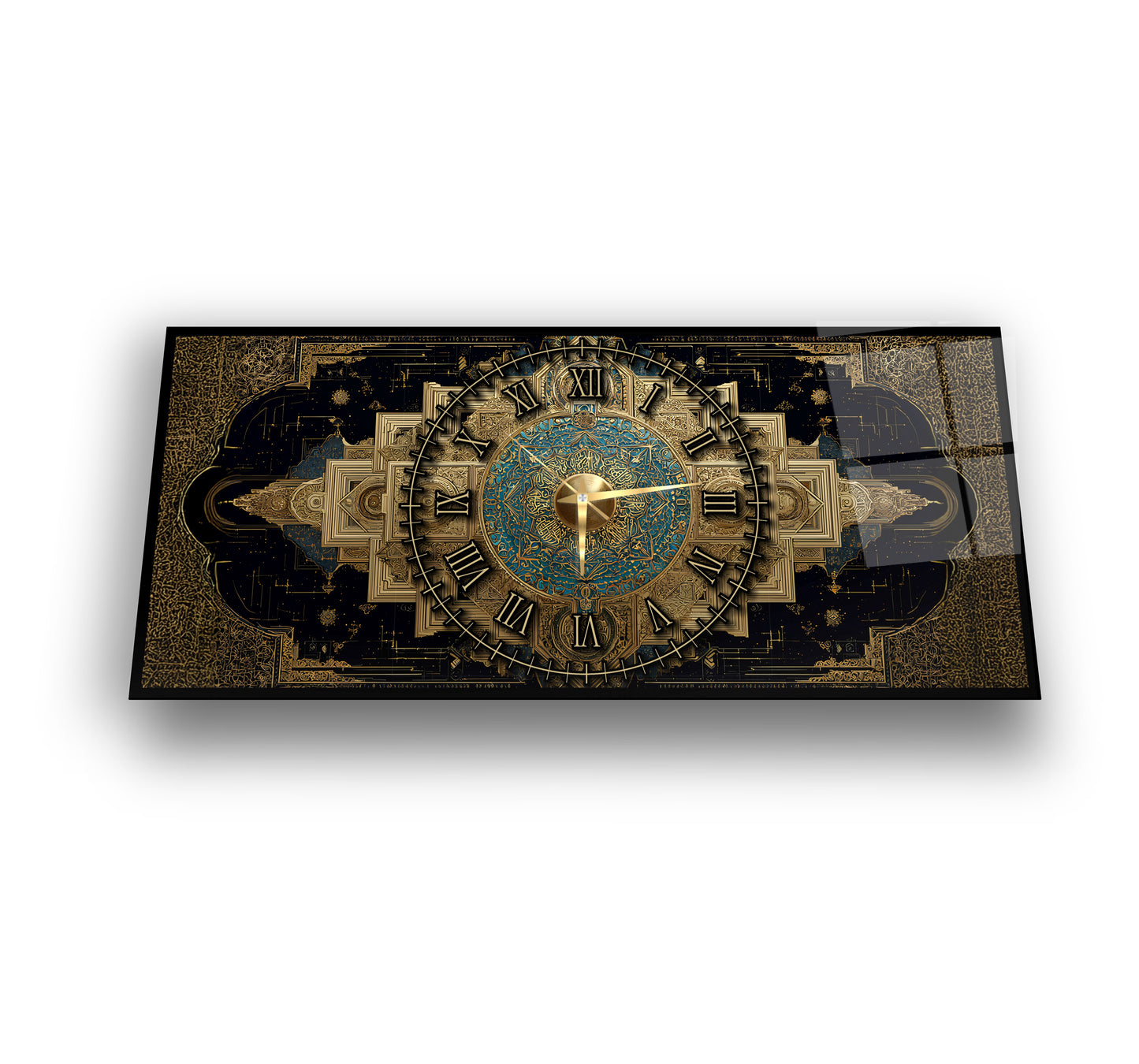 Soyut Gold Siyah Cam Duvar Saati