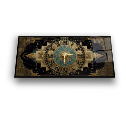 Soyut Gold Siyah Cam Duvar Saati