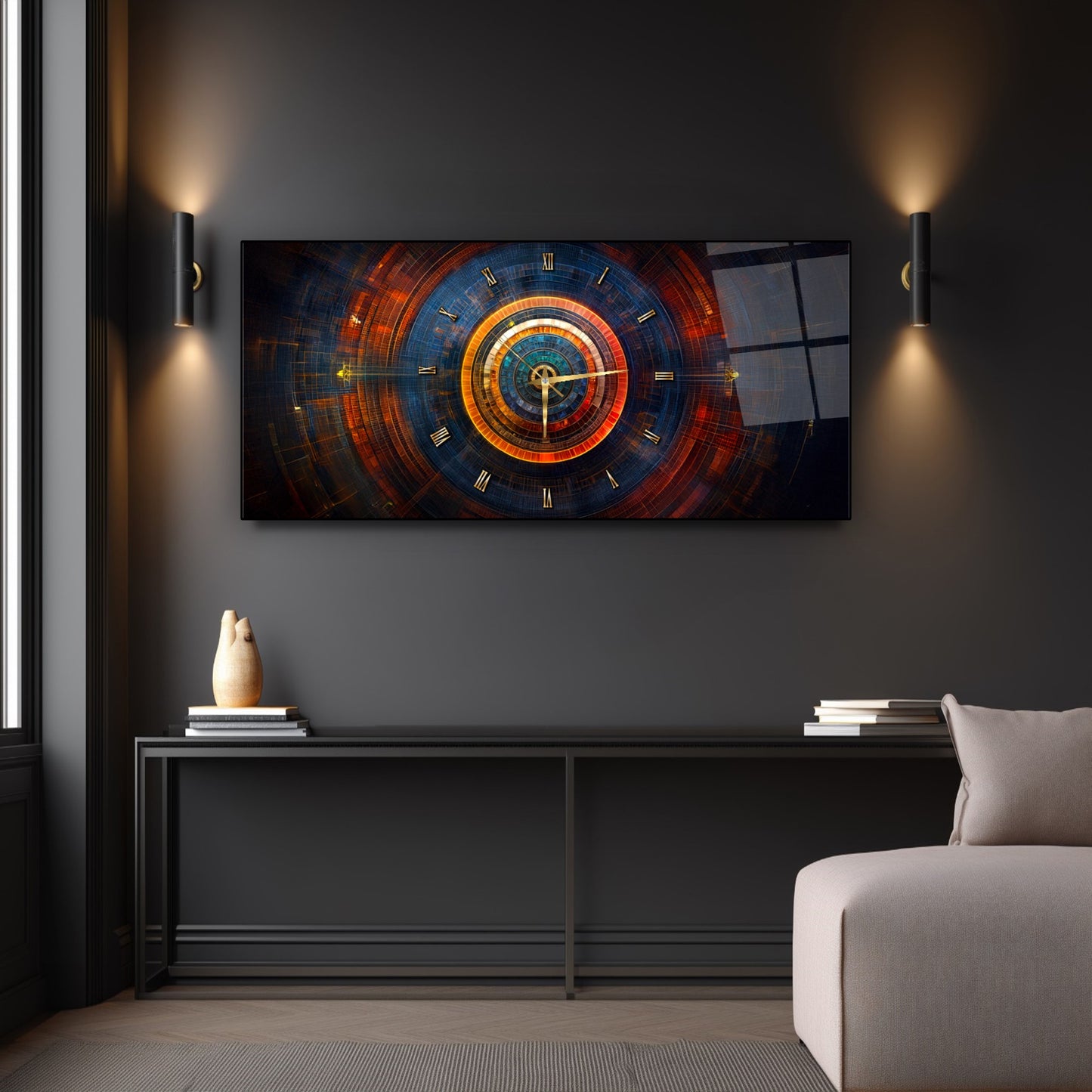 Soyut Etnik Desenler Cam Duvar Saati