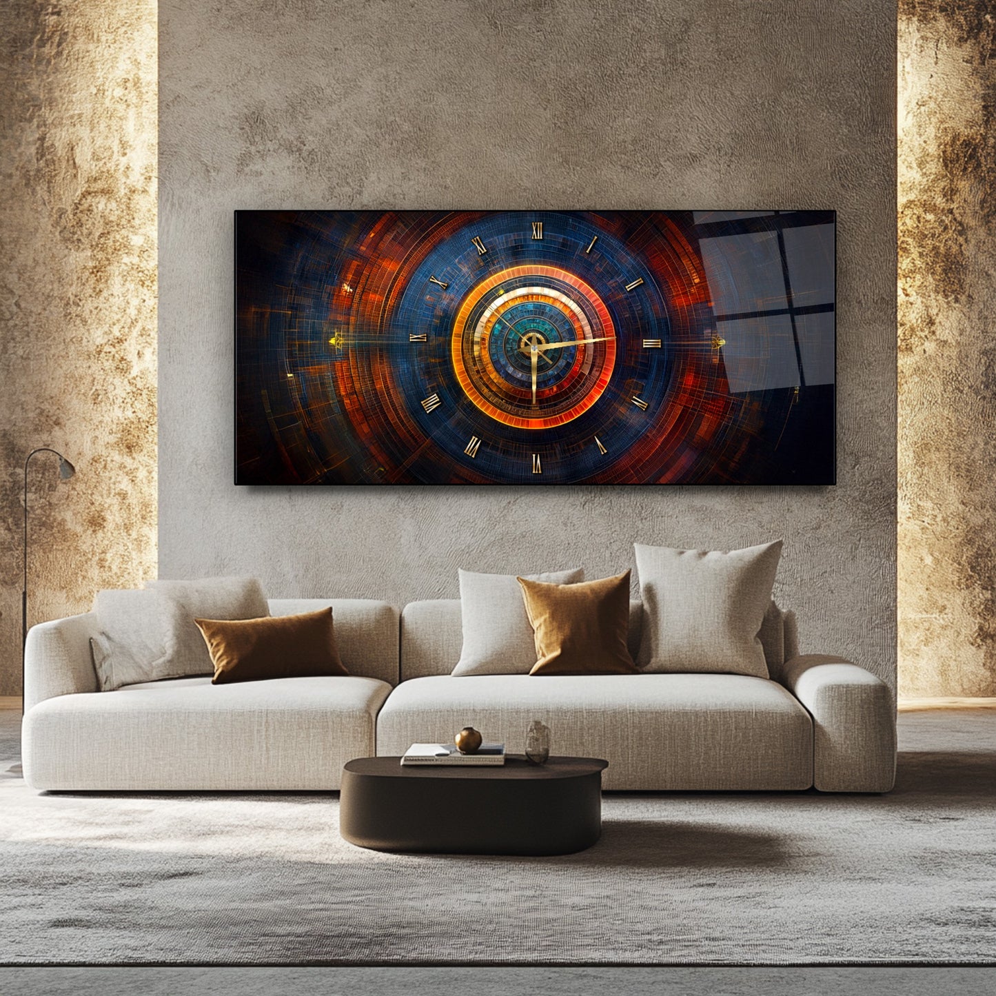 Soyut Etnik Desenler Cam Duvar Saati