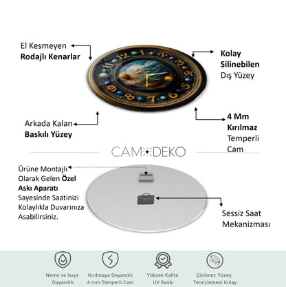 Yıldızlar ve Gezegenler Cam Tablo Saat