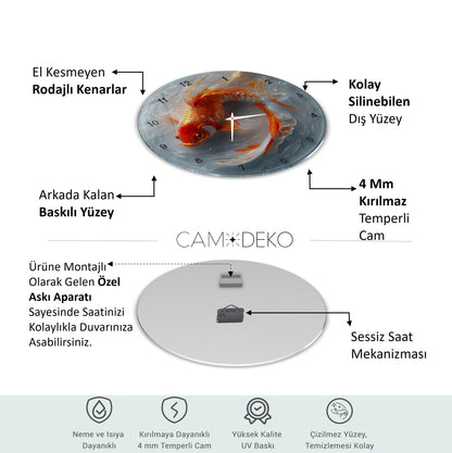 Turuncu Balık Cam Tablo Saat