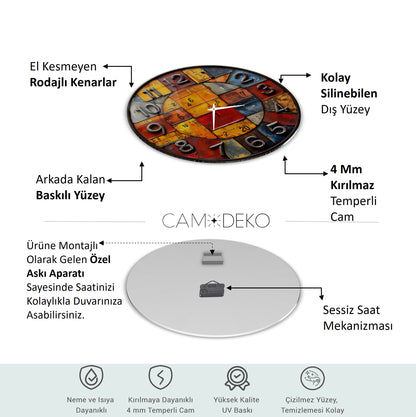 Renkli Retro Rakamlar Cam Tablo Saat
