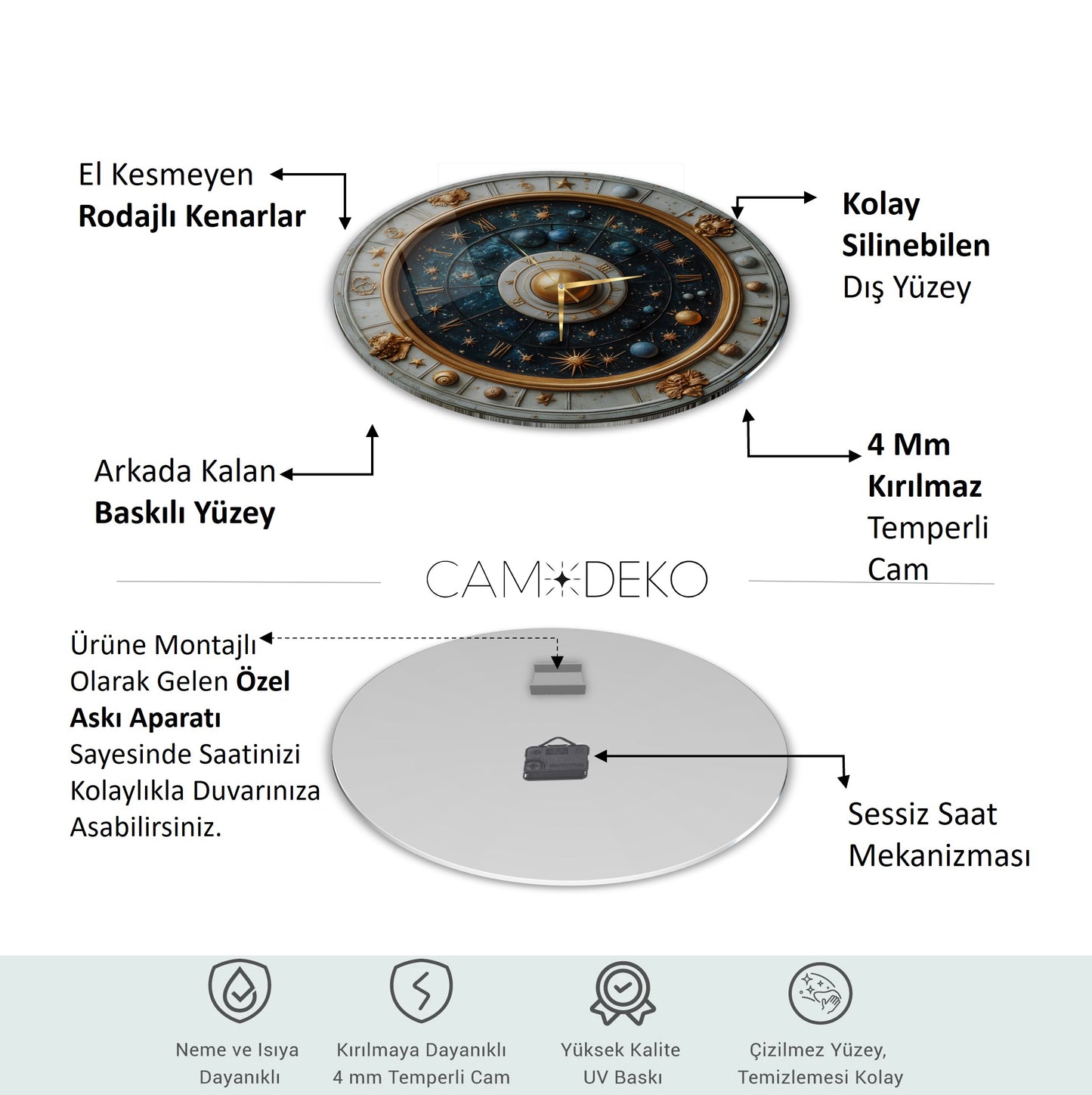 Yıldızlar ve Gezegenler Cam Tablo Saat