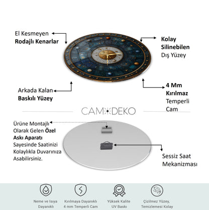 Yıldızlar ve Gezegenler Cam Tablo Saat
