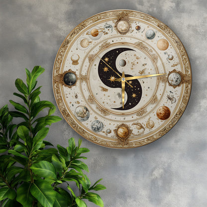 Ying Yang Gezegenler Cam Tablo Saat