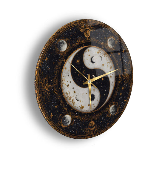 Ying Yang Gezegenler Cam Tablo Saat