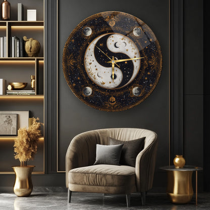 Ying Yang Gezegenler Cam Tablo Saat