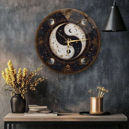 Ying Yang Gezegenler Cam Tablo Saat