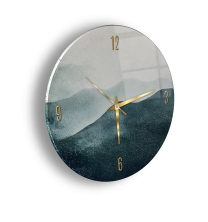 Soyut Minimal Yeşil Cam Tablo Saat