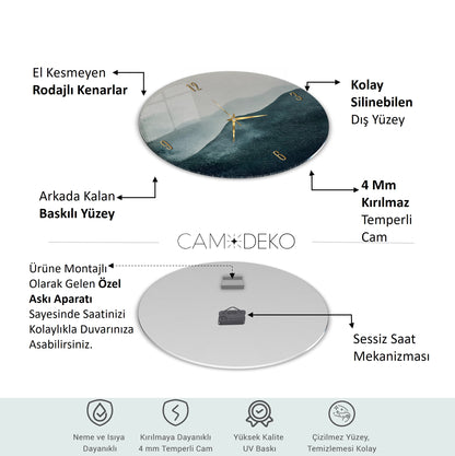 Soyut Minimal Yeşil Cam Tablo Saat