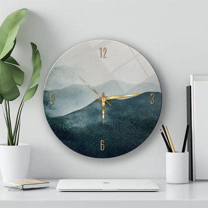 Soyut Minimal Yeşil Cam Tablo Saat