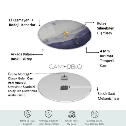 Soyut Minimal Mor Cam Tablo Saat