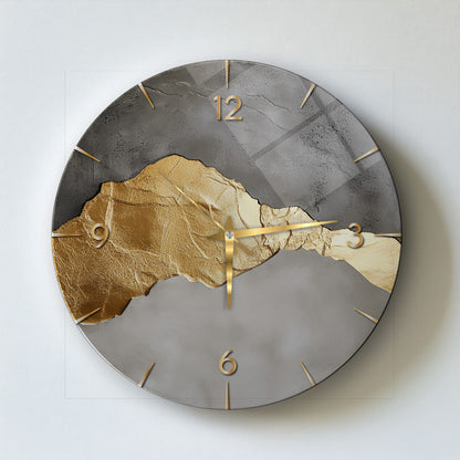 Soyut Gold Gri Cam Tablo Saat