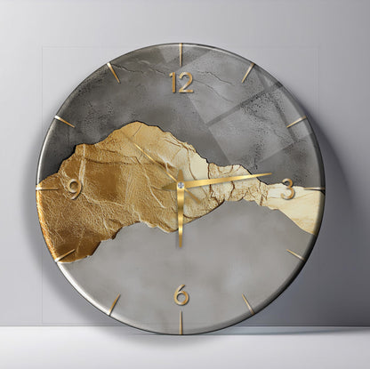 Soyut Gold Gri Cam Tablo Saat