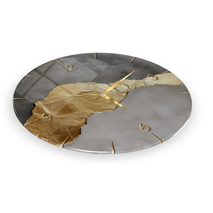 Soyut Gold Gri Cam Tablo Saat