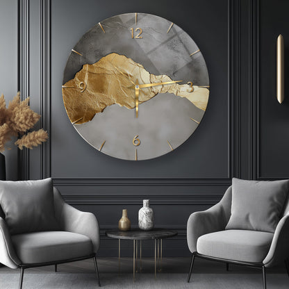 Soyut Gold Gri Cam Tablo Saat