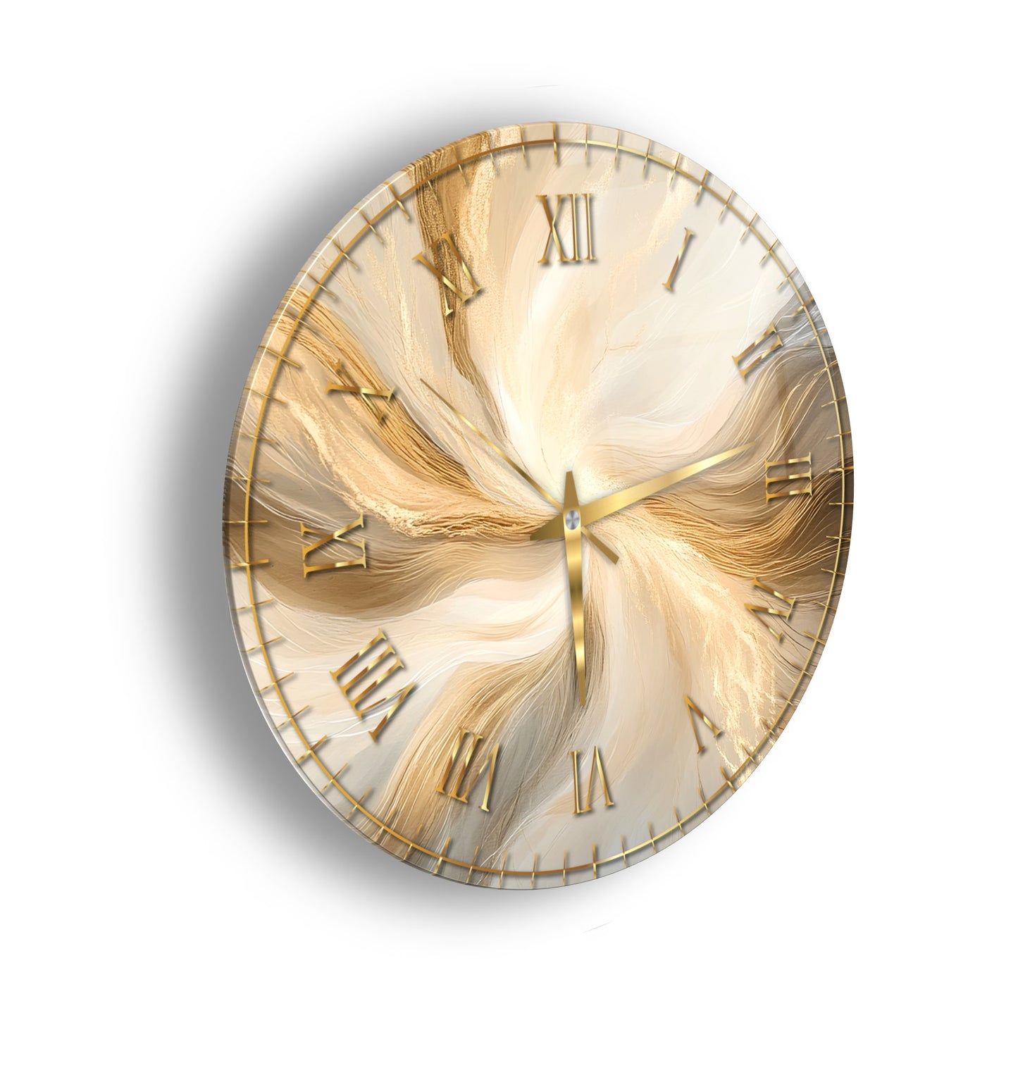 Gold Soyut Mermer Desen Cam Saat