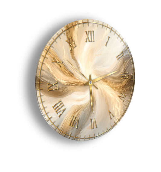 Gold Soyut Mermer Desen Cam Saat