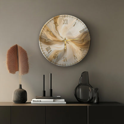 Gold Soyut Mermer Desen Cam Saat