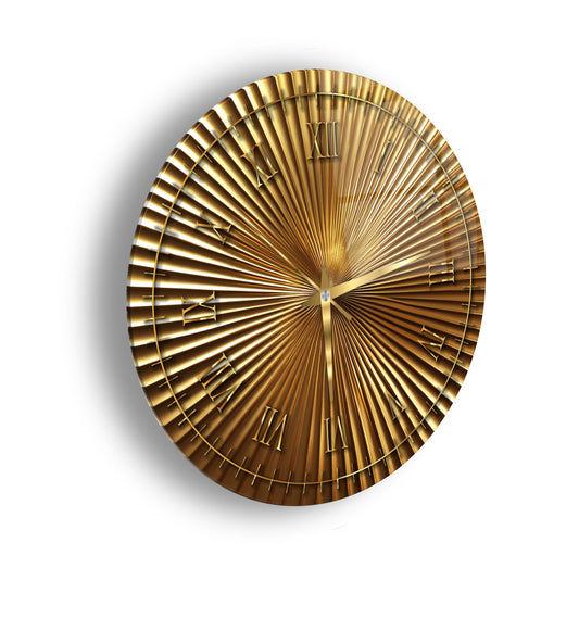 Metalik Soyut Gold Cam Saat