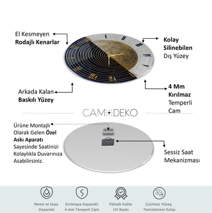 Siyah Beyaz Soyut Gold Cam Saat
