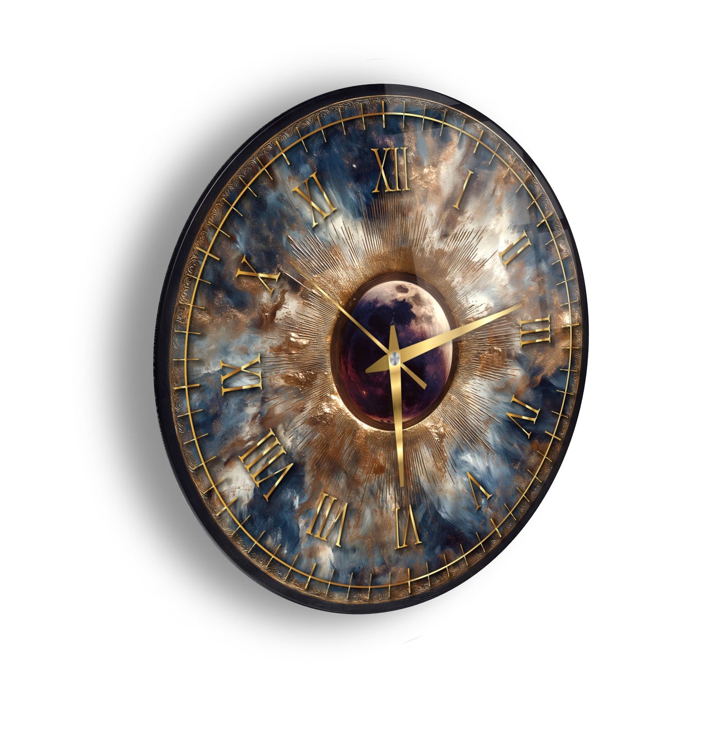 Eskitme Soyut Gold Cam Duvar Saati