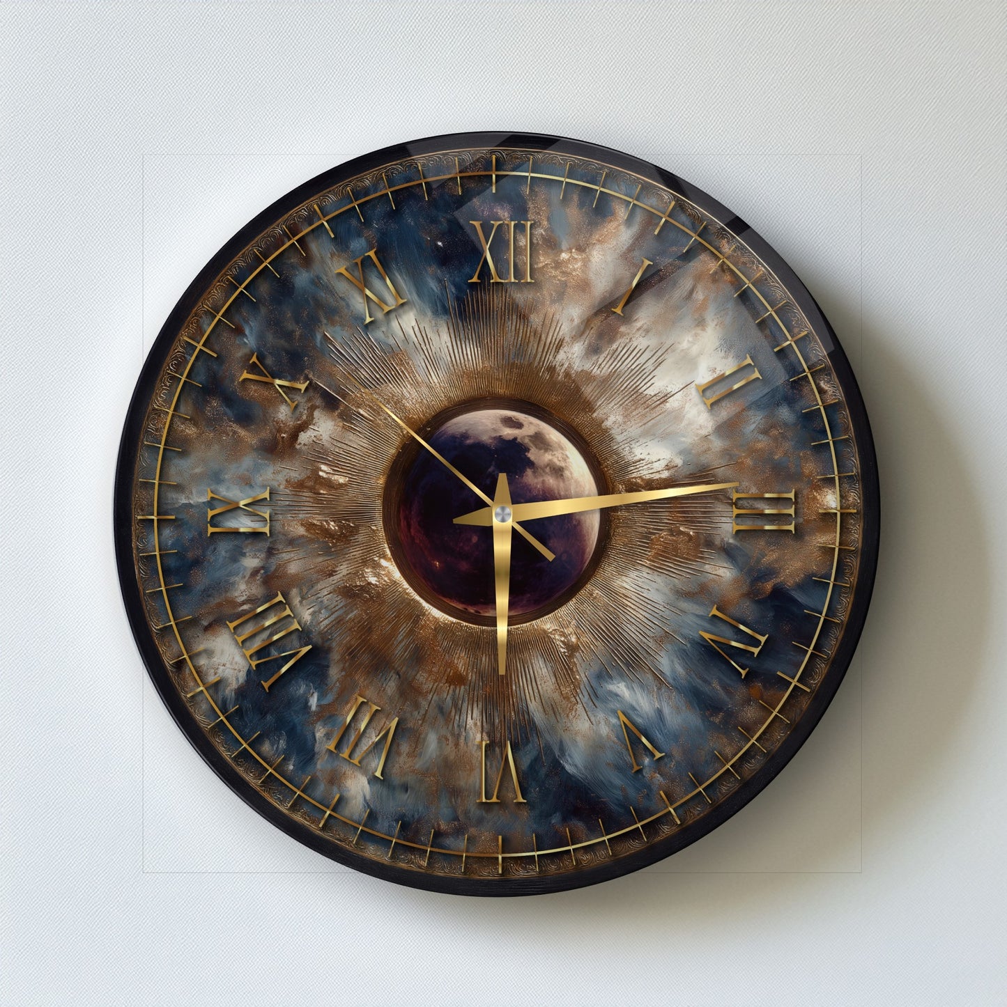 Eskitme Soyut Gold Cam Duvar Saati