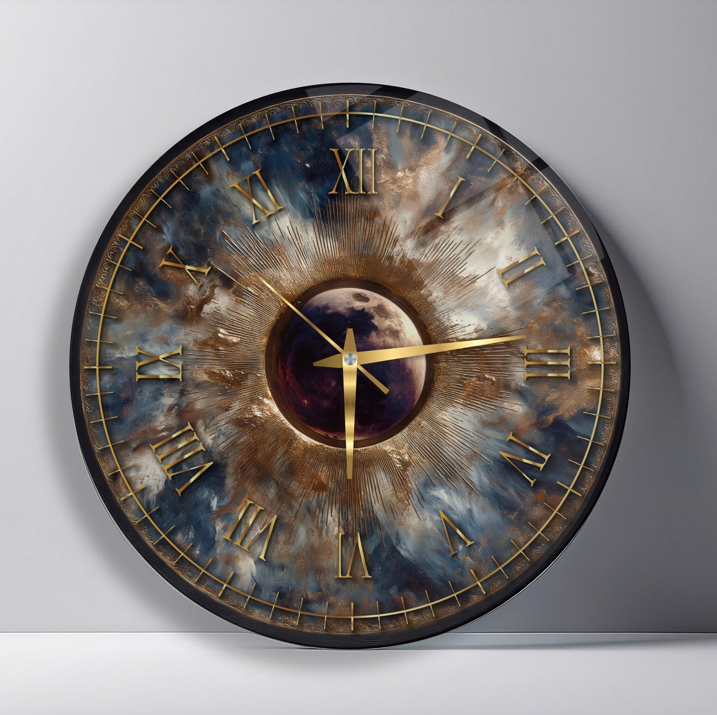 Eskitme Soyut Gold Cam Duvar Saati