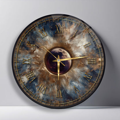 Eskitme Soyut Gold Cam Duvar Saati