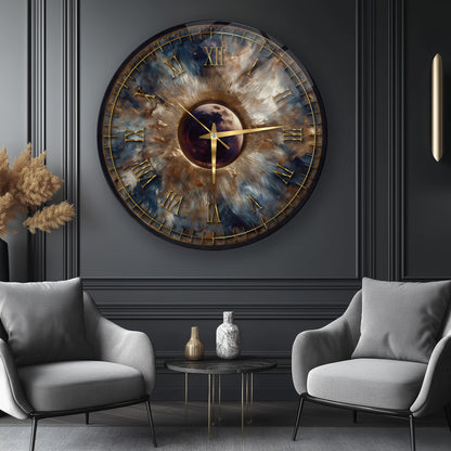 Eskitme Soyut Gold Cam Duvar Saati