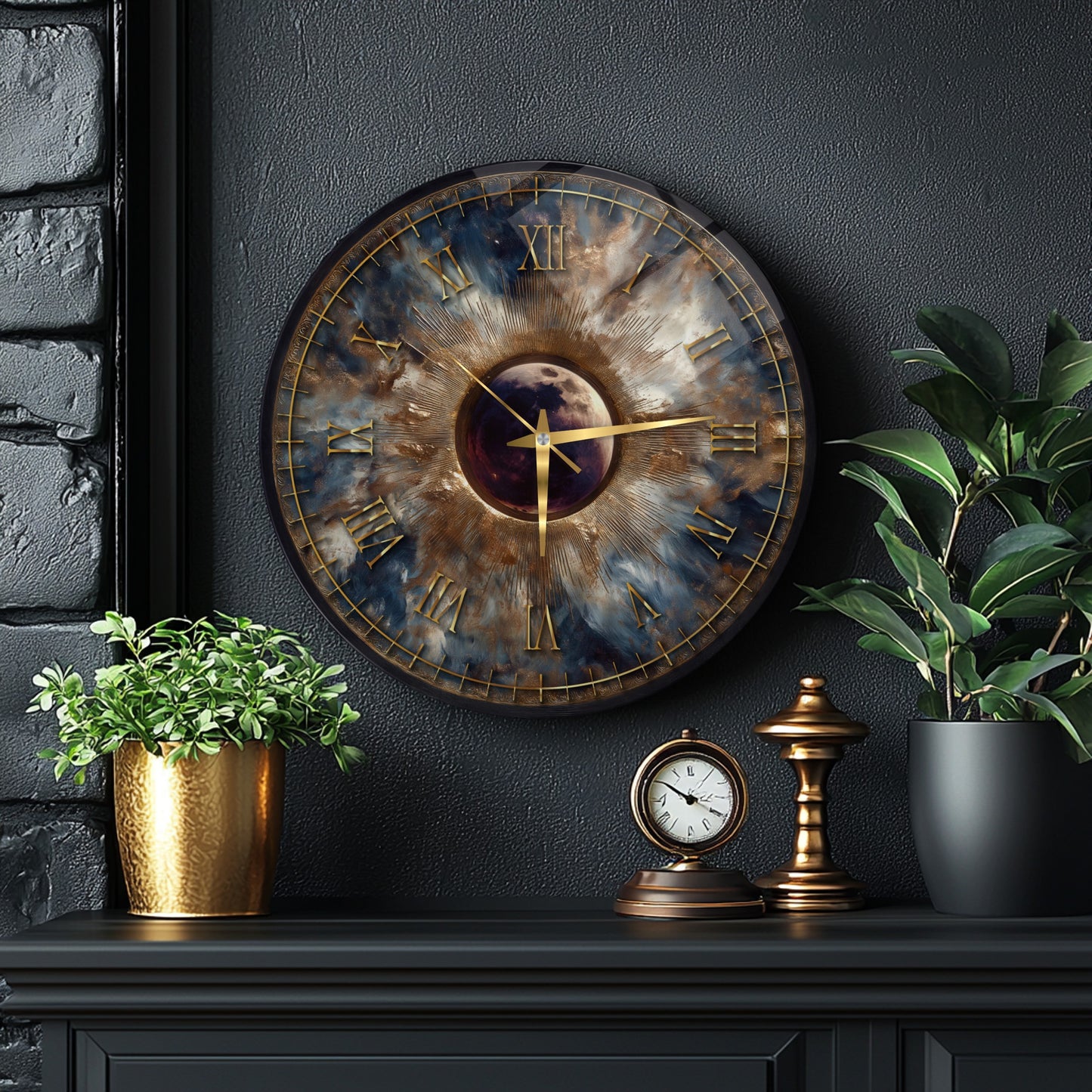 Eskitme Soyut Gold Cam Duvar Saati