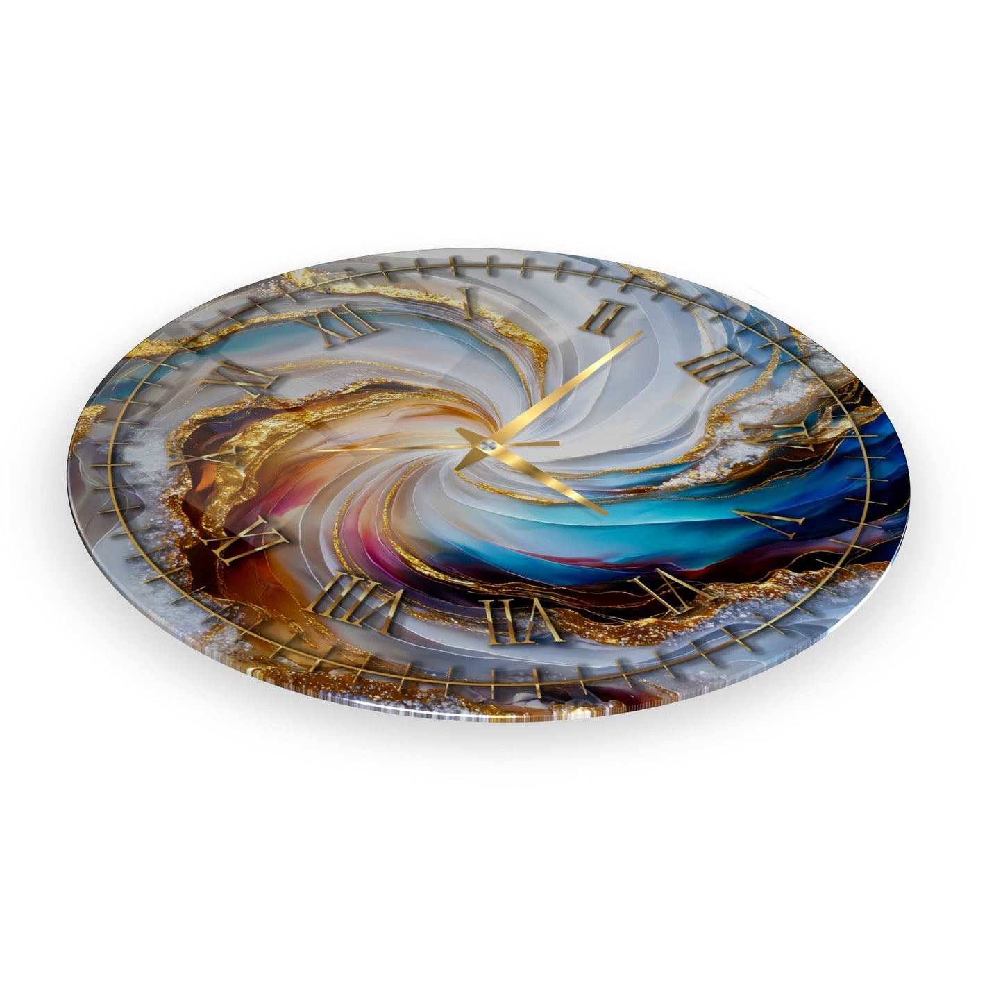 Soyut Gold Mermer Desen Cam Duvar Saati