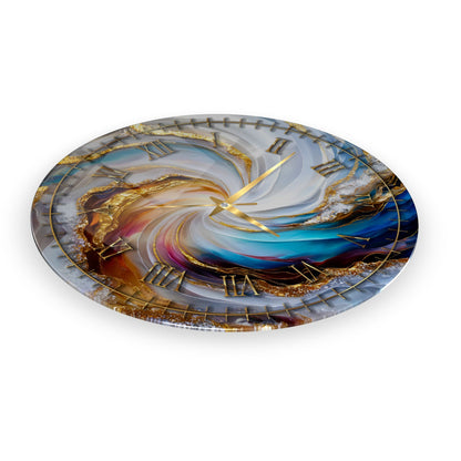 Soyut Gold Mermer Desen Cam Duvar Saati