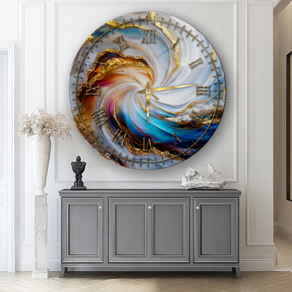 Soyut Gold Mermer Desen Cam Duvar Saati