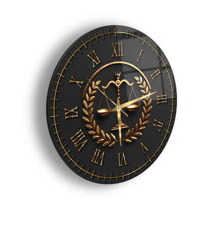 Gold Adalet Terazisi Cam Duvar Saati