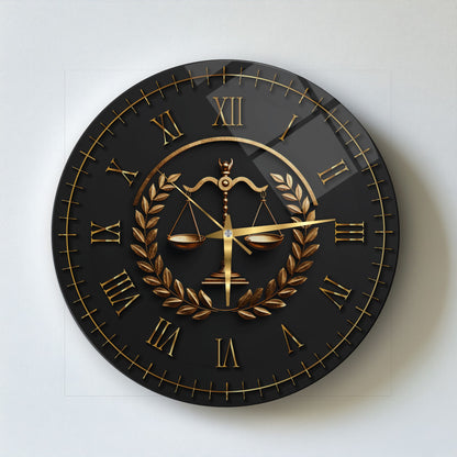 Gold Adalet Terazisi Cam Duvar Saati