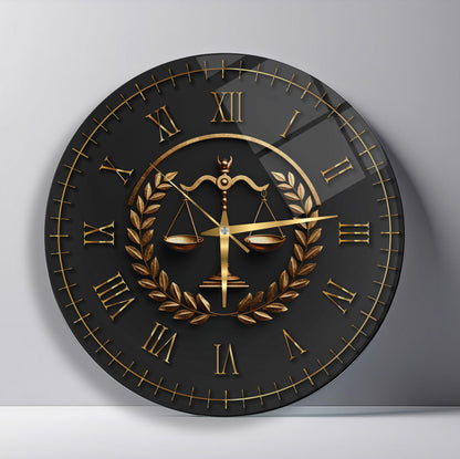 Gold Adalet Terazisi Cam Duvar Saati