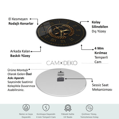 Gold Adalet Terazisi Cam Duvar Saati