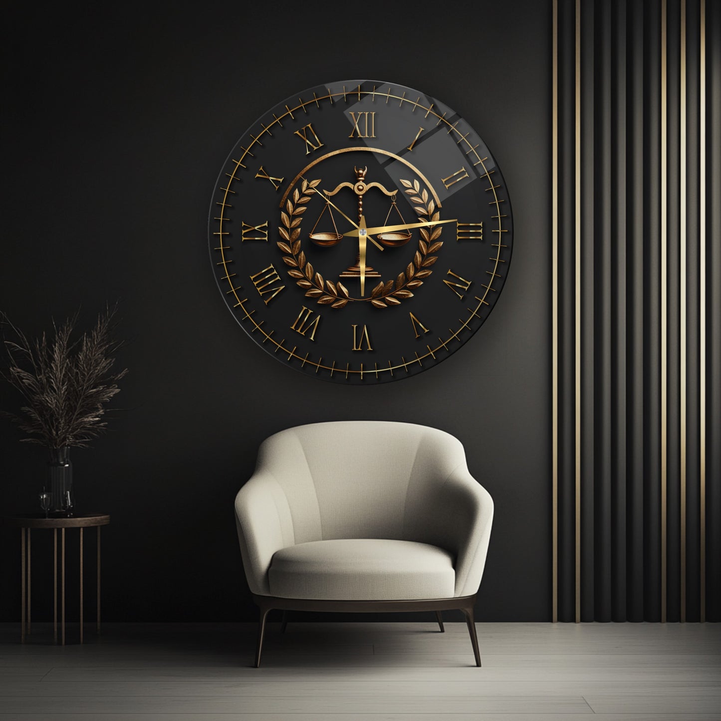 Gold Adalet Terazisi Cam Duvar Saati