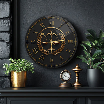 Gold Adalet Terazisi Cam Duvar Saati