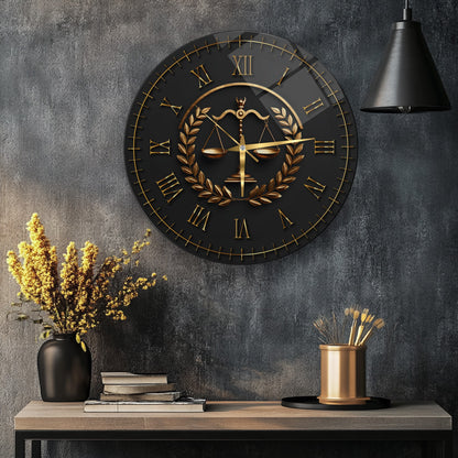 Gold Adalet Terazisi Cam Duvar Saati