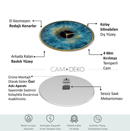 Mavi Göz Bebeği İris Cam Duvar Saati