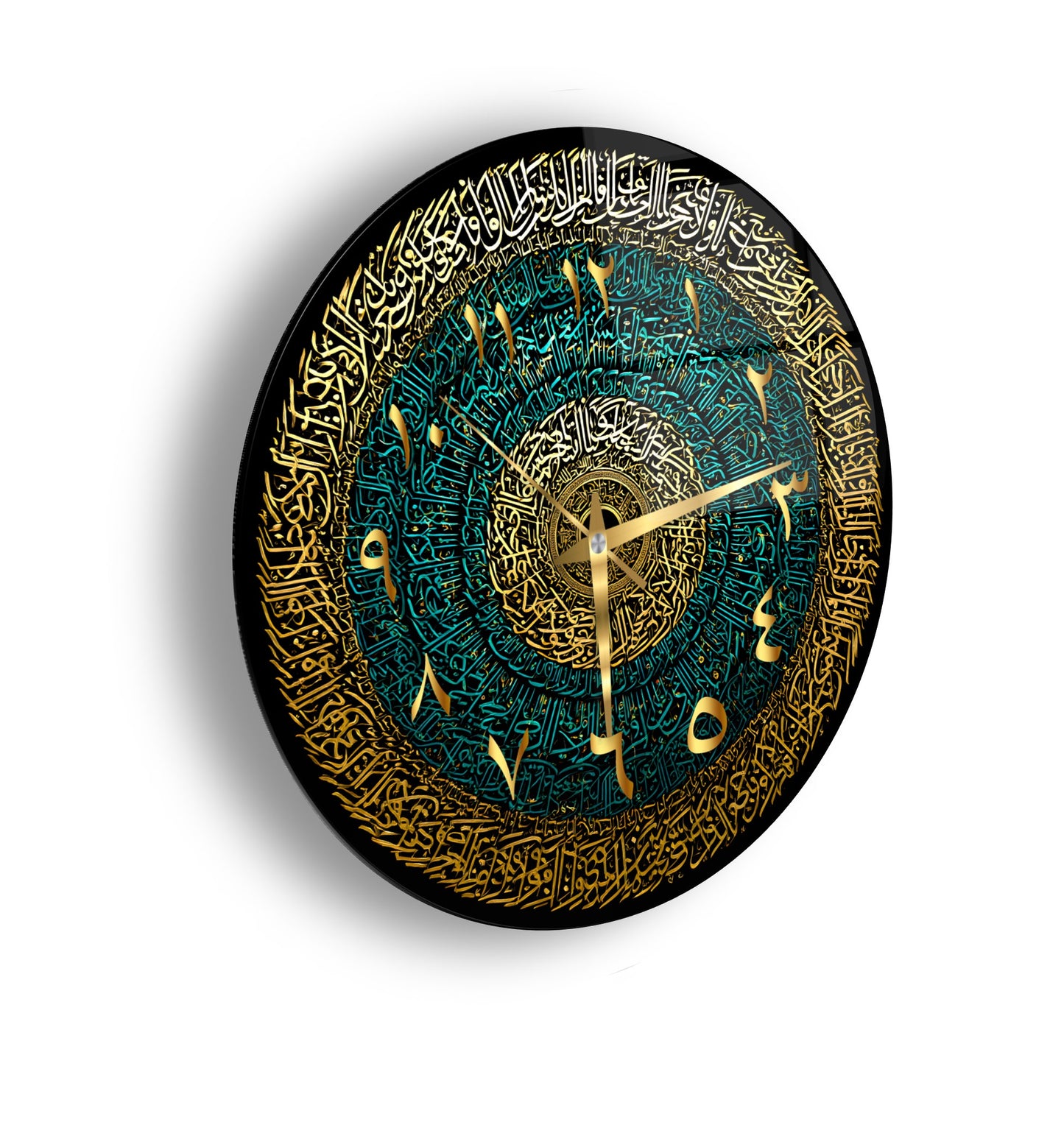 Yeşil Gold İslami Hat Sanatı Cam Duvar Saati
