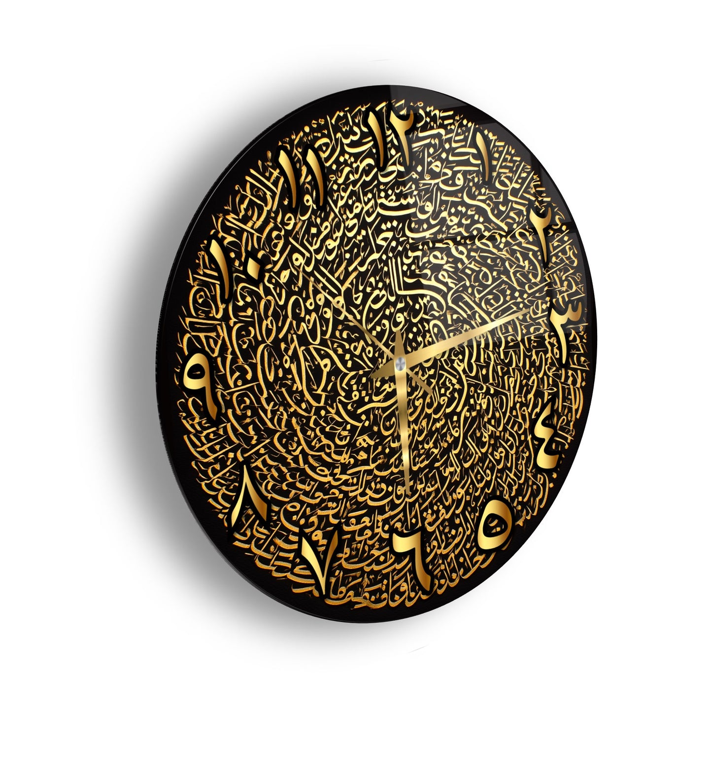 Siyah Gold İslami Hat Sanatı Cam Duvar Saati