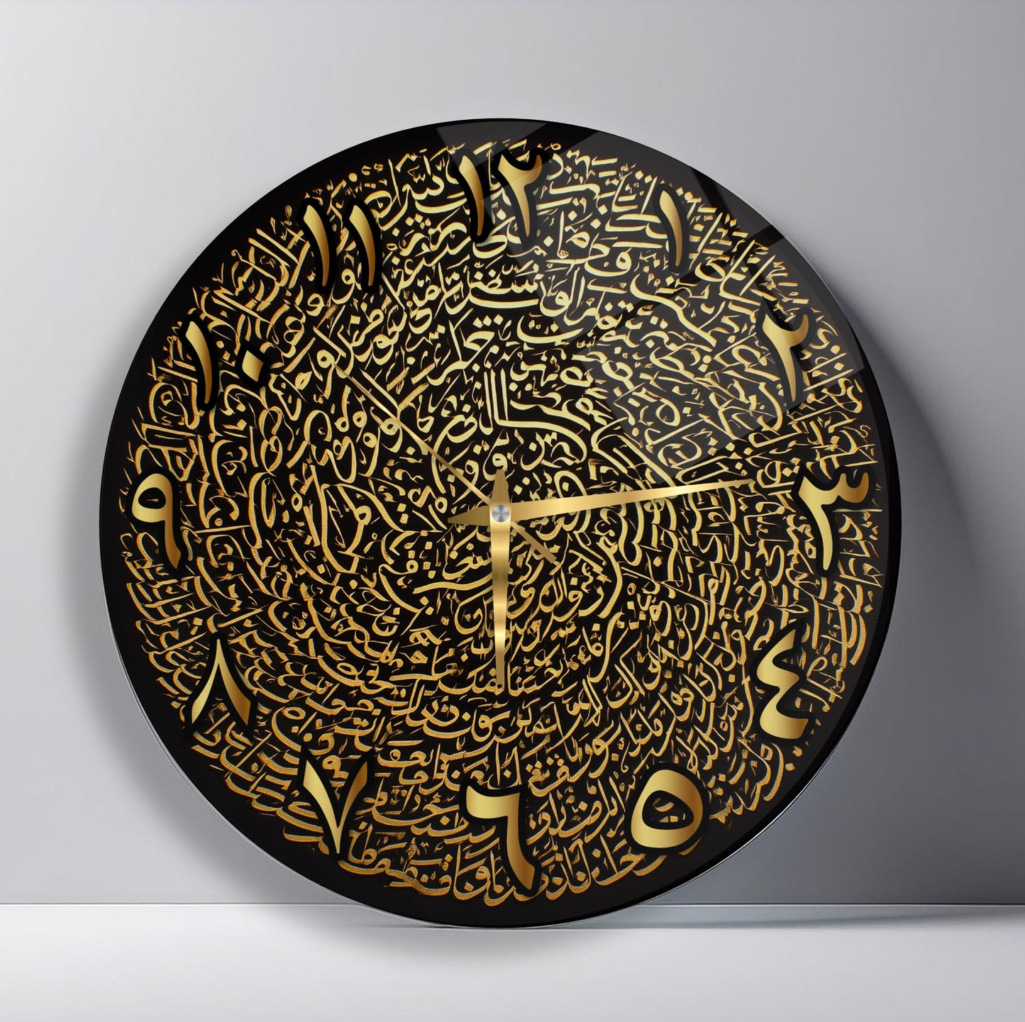 Siyah Gold İslami Hat Sanatı Cam Duvar Saati