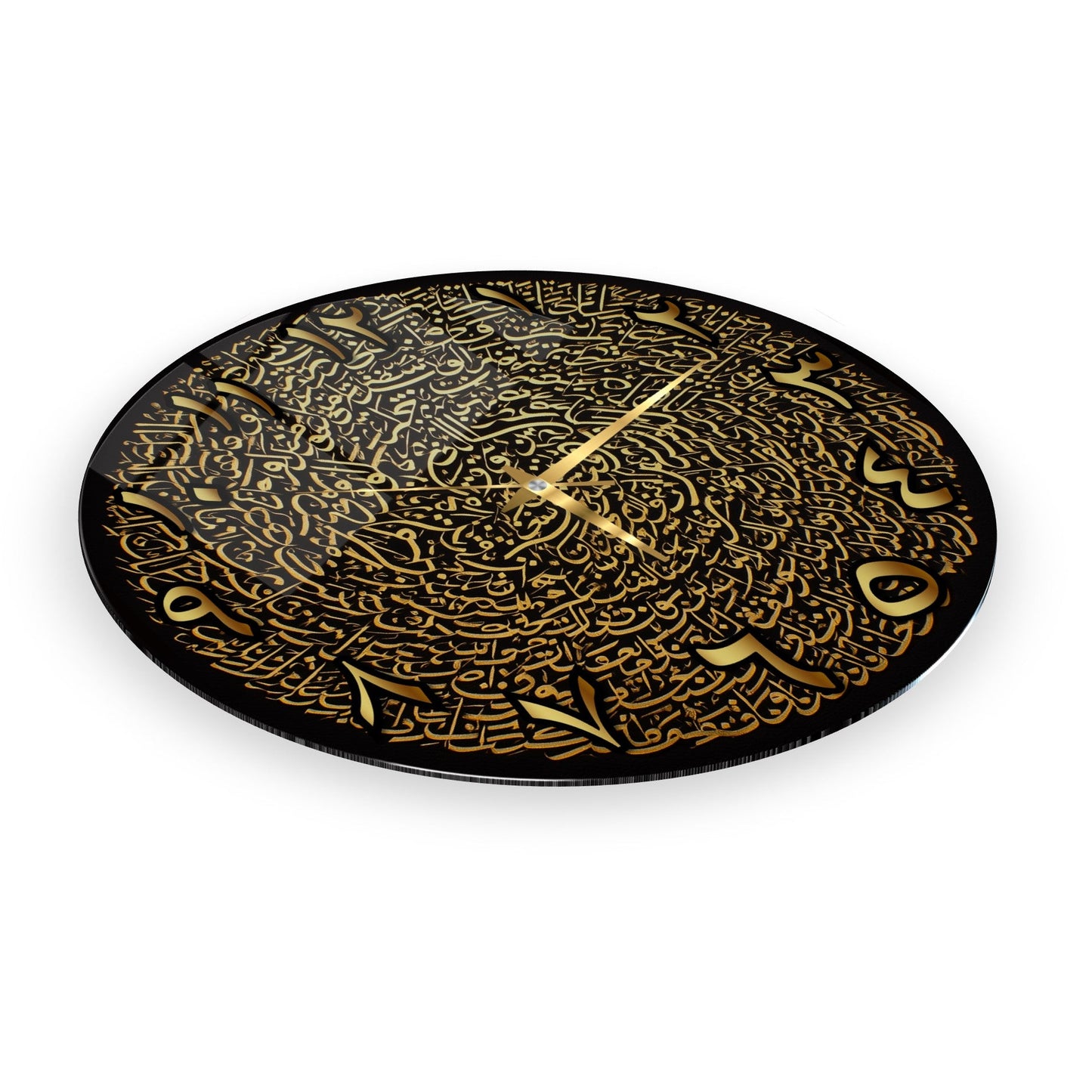 Siyah Gold İslami Hat Sanatı Cam Duvar Saati