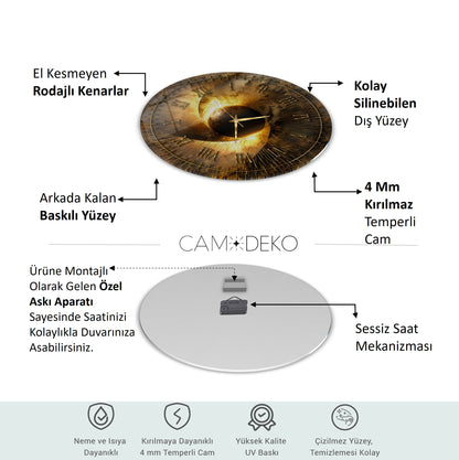 Soyut Gold Cam Duvar Saati