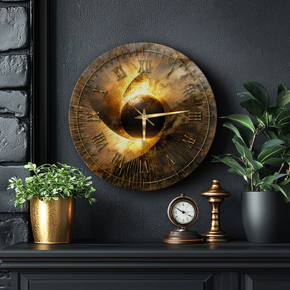 Soyut Gold Cam Duvar Saati